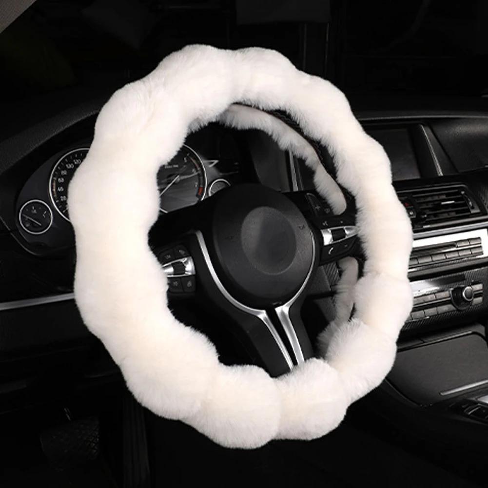 Soft Fluffy Car Steering Wheel Cover Plush Winter Warm Steering Qheel Grip Cover Non-Slip Steering Wheel Protector Car Steering