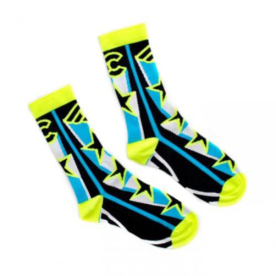 Cinelli STAR Fluorescent Socks, Yellow/Light Blue/Black, M/L