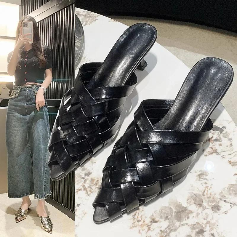 Women Summer 2024 Pointed Toe Stiletto Gladiator Sandals Gold Silver Fashion Luxury Slippers Ladies Brand Designer High Heels