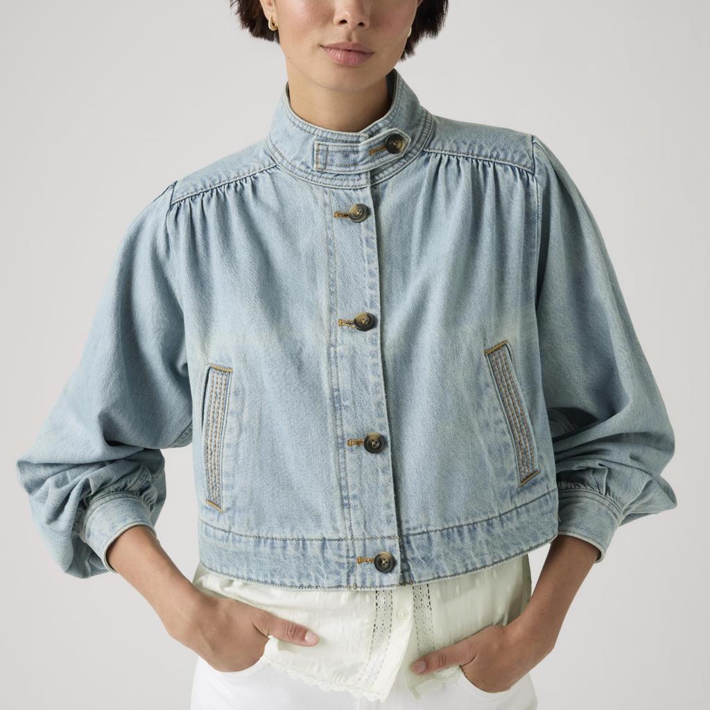Levi's PRETTY Stand Collar Button-Down Cropped Trucker Jacket Women's 005AY-0006 US S