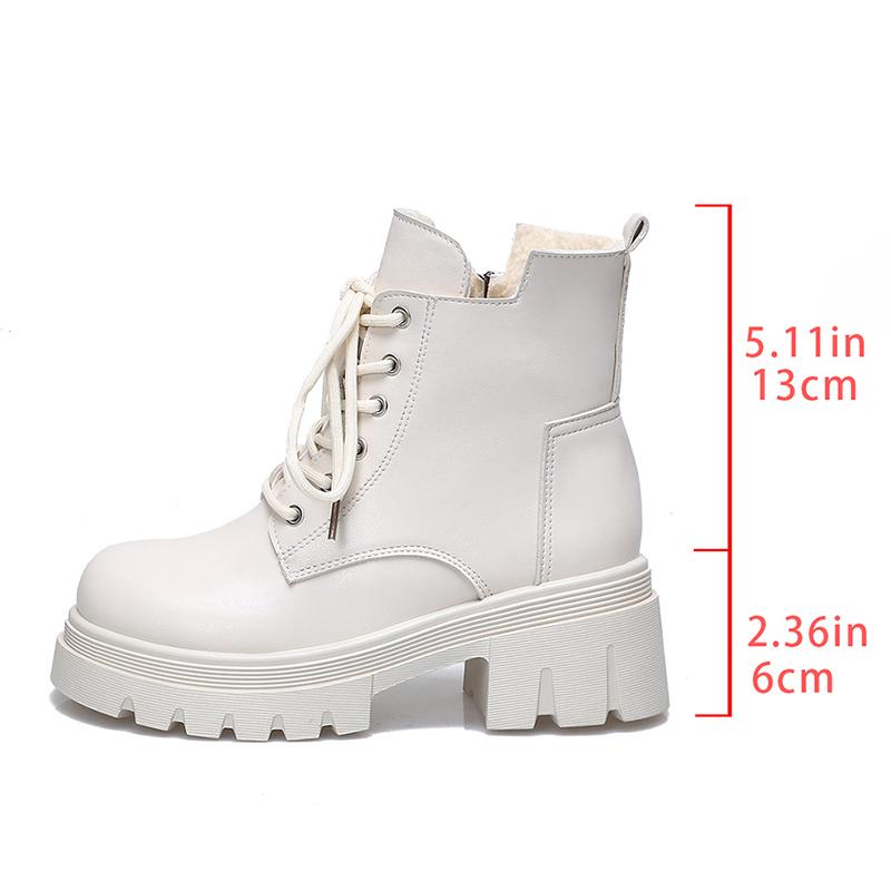 

Classic Chunky Platform Ankle Women Lace up Warm Thicken Plush Winter Woman Thick Sole Pu Leather Motorcycle Botas 35