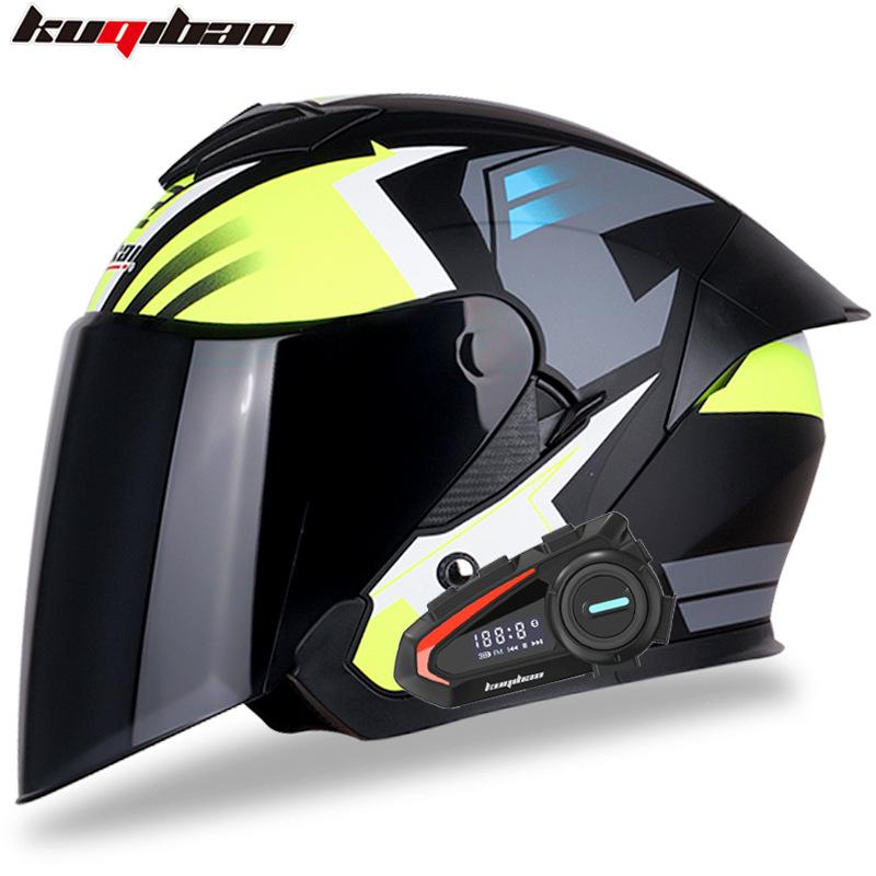 Kuqibao Dual Lens Motorcycle Bluetooth Helmet Motorcycle Helmet Half Helmet Long Range Four Seasons Universal Half Cap