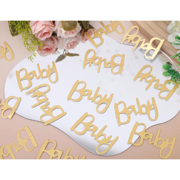 200pcs Baby Shower Confetti- Confetti Party Table Scatter, New Mum Confetti, Gold Foiled Confetti Double, Baby Sprinkle, Gender Reveal Party