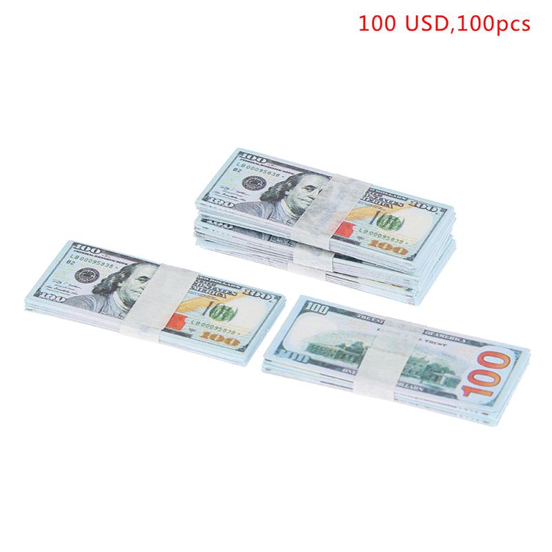 100 ks/sada 1:12 Panenkový dům 5/10/20/50/100 Dolarové bankovky Model Dekorace