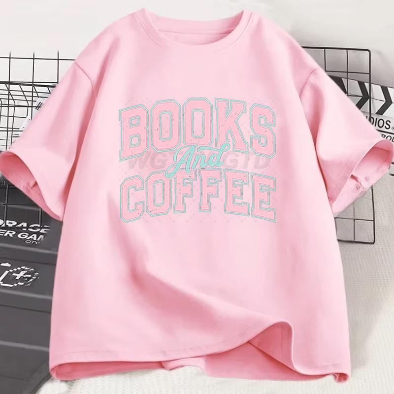 Unisexs Unisexs Books And Coffee Tshirt Retro Casual Short Sleeve Tee Book Coffee Lover Gift Short Sleeve Top For Daily Wear