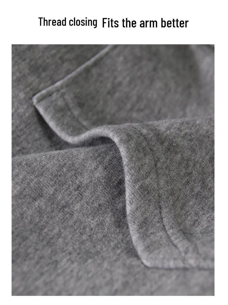 Women's Petite Gray Fleece-Lined Hooded Sweatshirt, Thickened, Short Jacket for Autumn and Winter