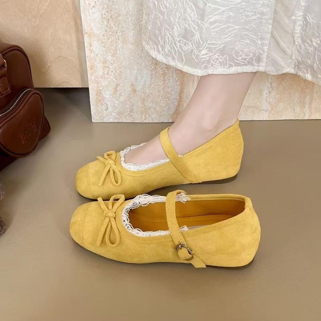 Evening shoes Gentle bow Mary Jane single shoes Women's shoes Inner height increase Spring soft-soled French shoes Ballet shoes