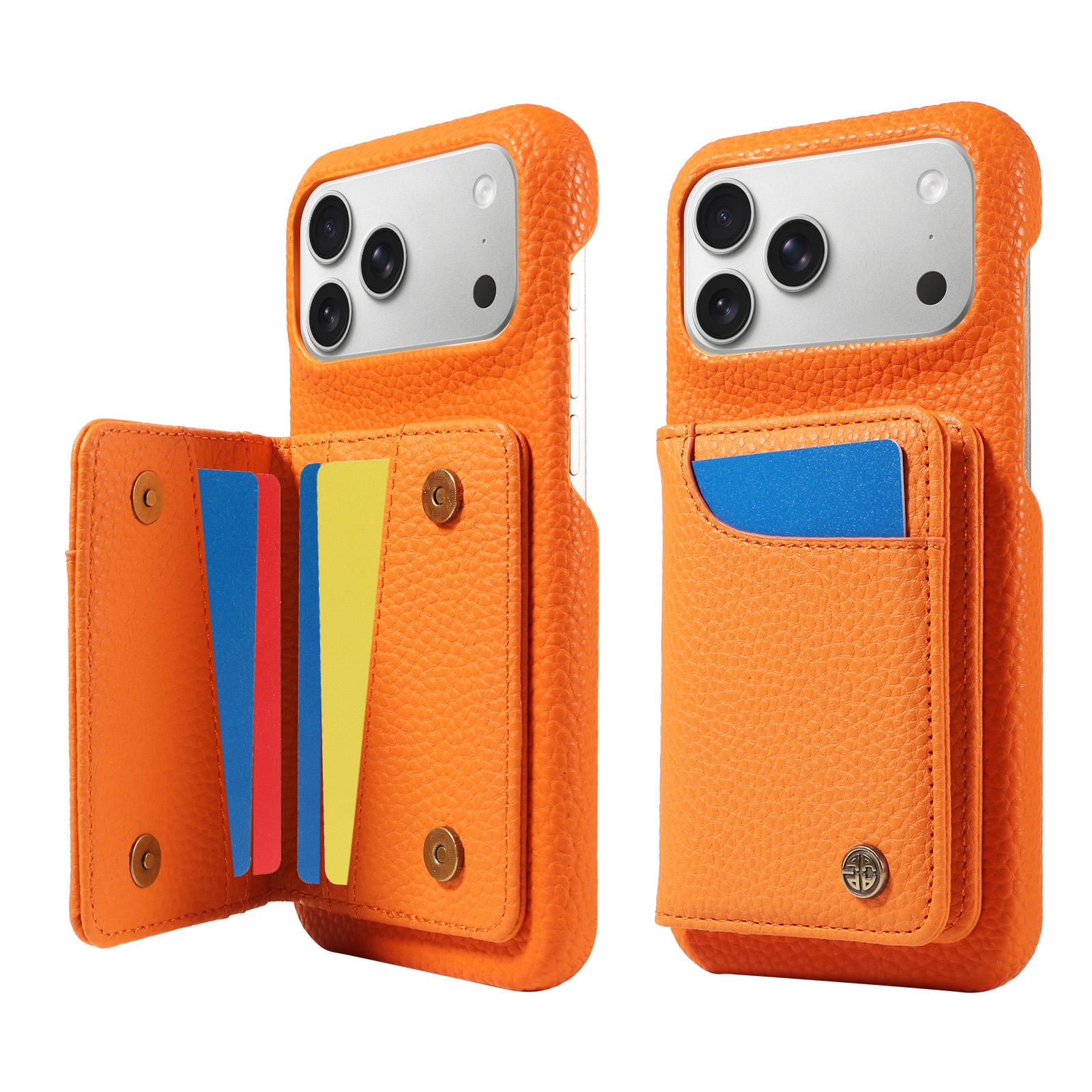 

Stylish PU Leather Phone Case for IPhone 15/16/17 Pro Max Plus Mini, Shockproof, Anti-Magnetic Built-in Card Holder & Stand iPhone 15 помаранчевий