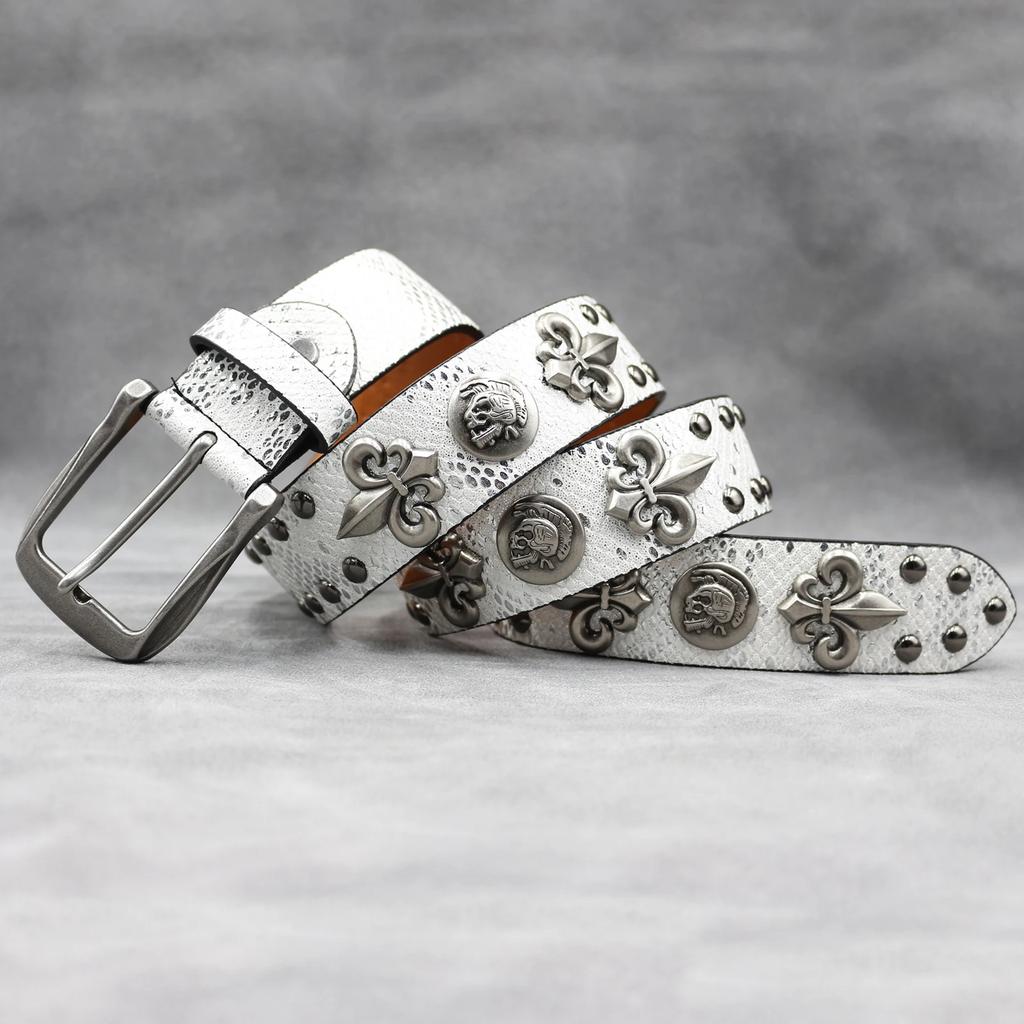 Fashion Rivet Belt White Cross Men&Women's Studded Belt Punk Rock With Pin Buckle Hardware Jeans Designer Female Waist Belts