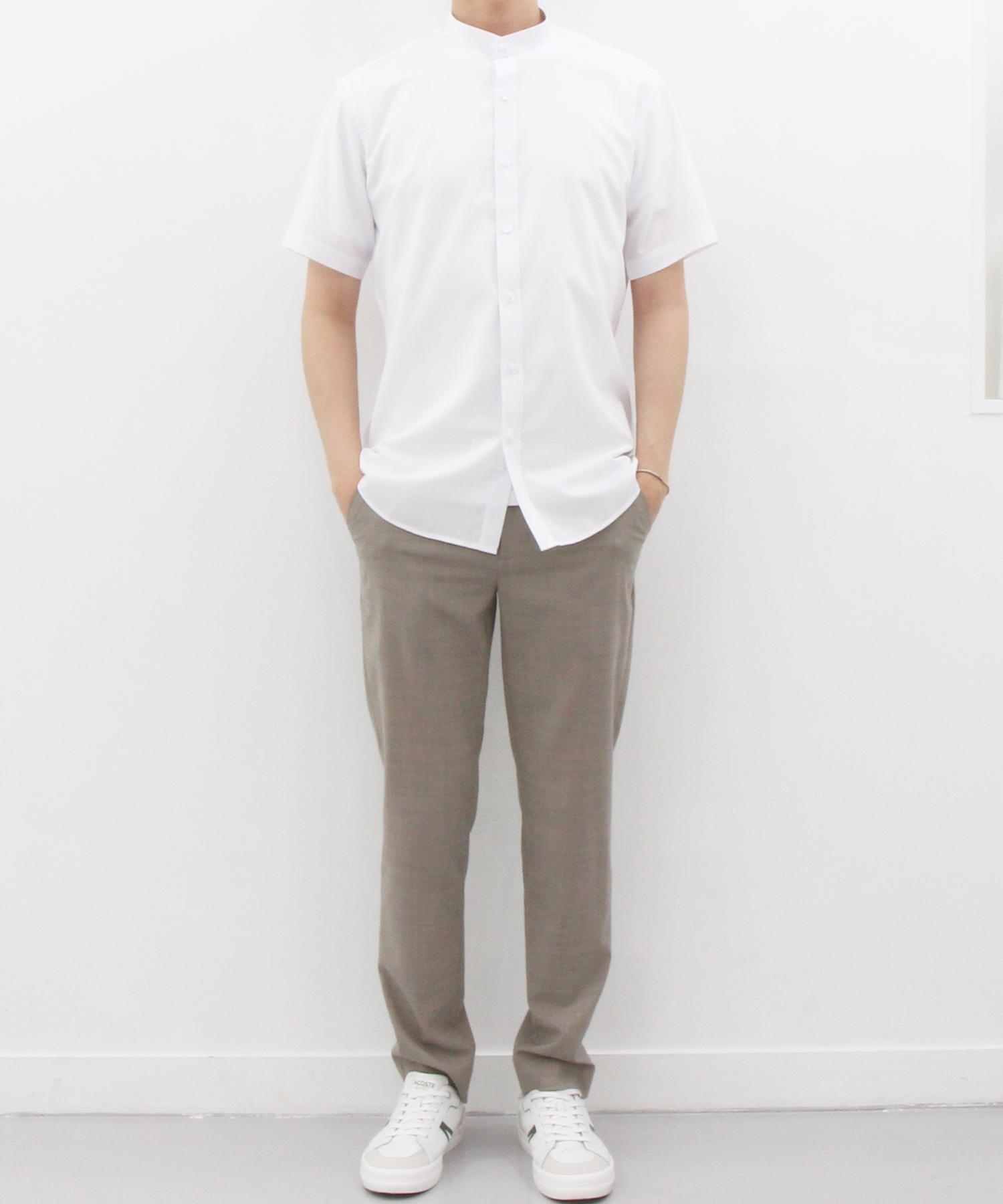 The Shirt Studio White Short Sleeve Slim Fit Rayon Blend Mandarin Collar Solid Shirt 100