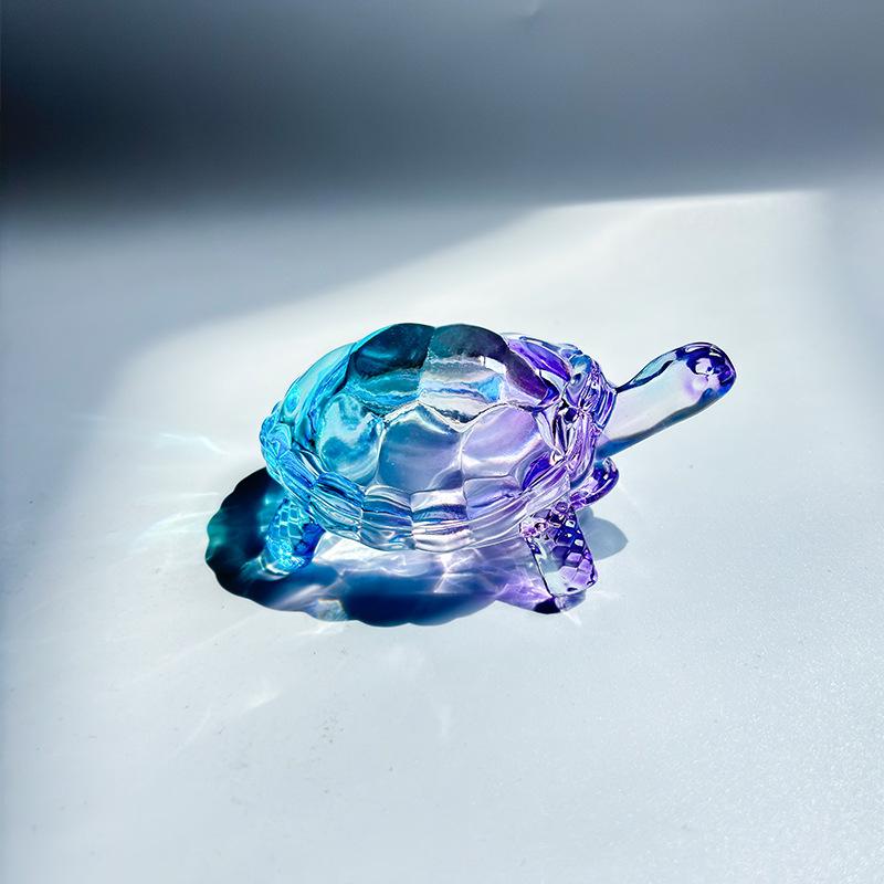 Lucky turtle ornament, crystal glass magical turtle statue light-catcher, Christmas gift mysterious power home office decoration