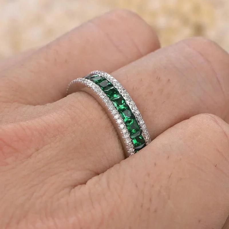 Huitan Simple Style Women Rings for Wedding Daily Party Versatile Jewelry Inlaid Bright Green Princess CZ Trendy Accessories
