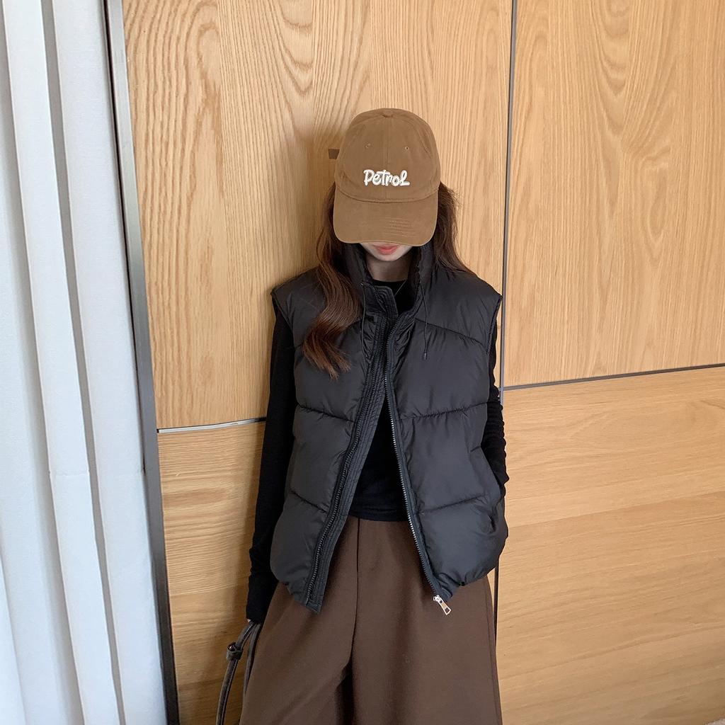 Stand-up collar jacket for women's new warm women's outer wear for small people with bread cotton vest puff black