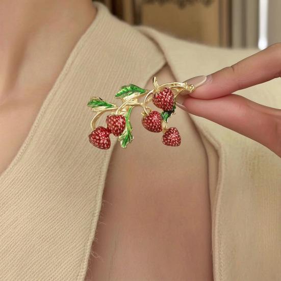 Brooch Pin Enamel Strawberry Surface Alloy Pin Shape Zinc Coats Suits Sweaters