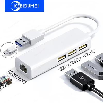 4-in-1 USB HUB USB C Dock Station USB Ethernet Adapter USB To 100Mbps RJ45 USB Splitter OTG Adapter For PC Laptop Macbook Pro