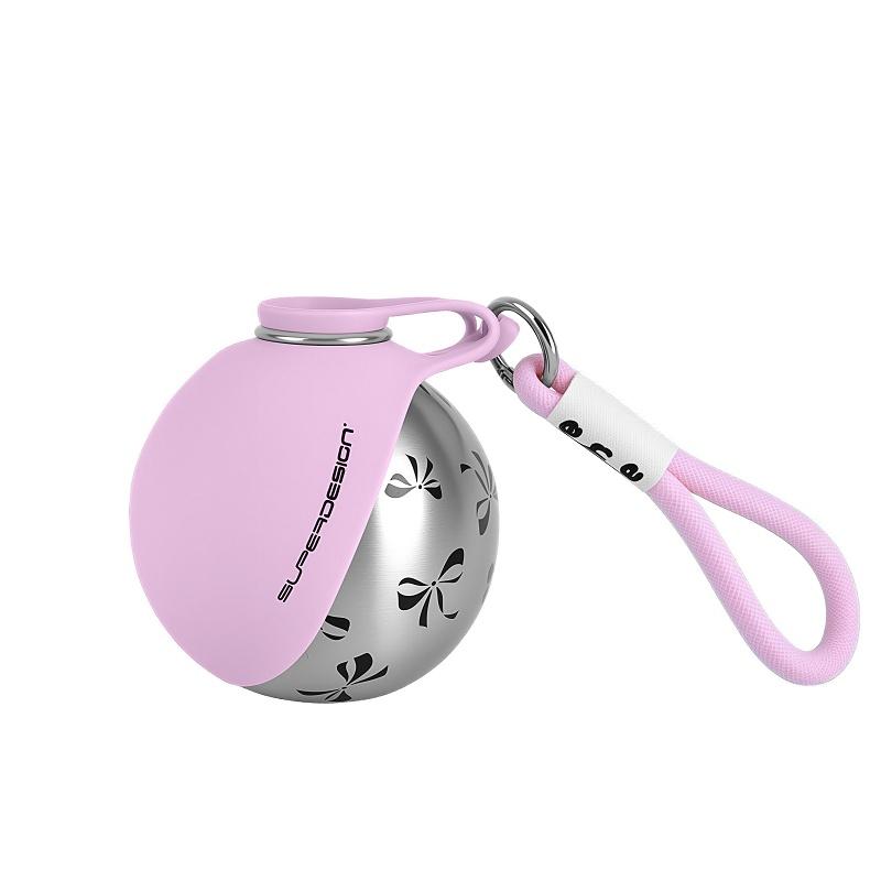 Bouteille d'eau pour animaux de compagnie en acier inoxydable 304 avec gobelet de voyage étanche et bol pliable, couvercle anti-déversement, design durable et portable pour chiens et chats Bow Print rose