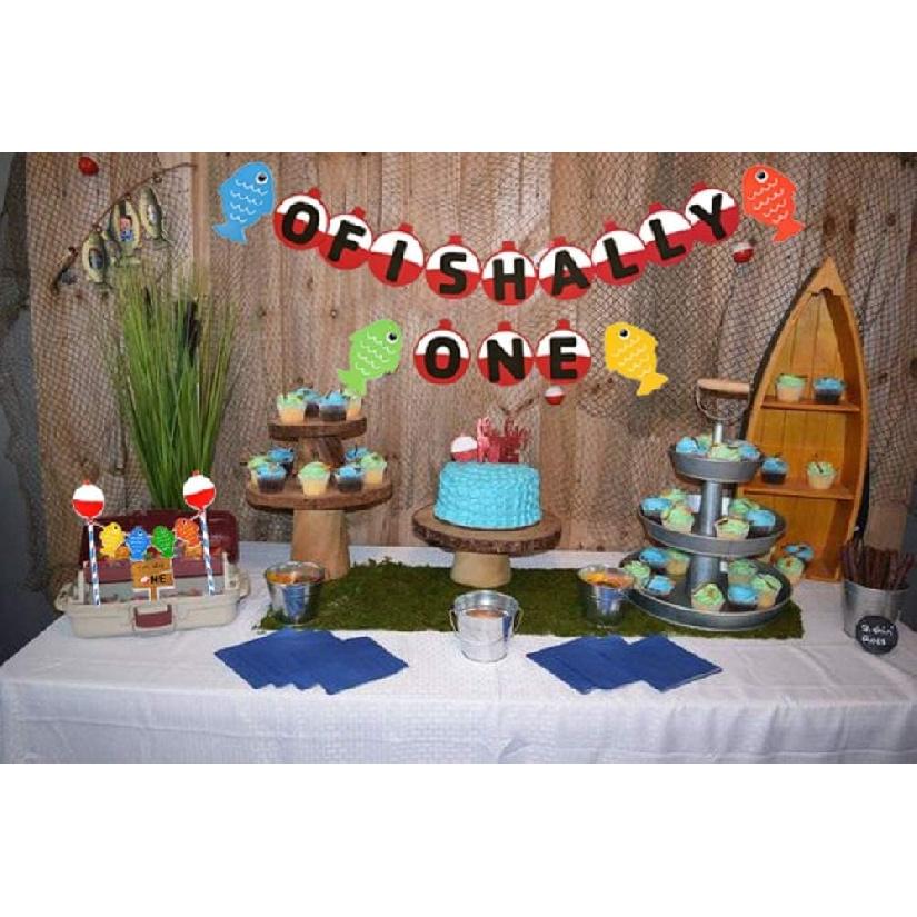 Баннер JeVenis Ofishally One Украшения для вечеринки «Пошли на рыбалку» Топпер для торта «Большой улов» Украшение для вечеринки «Большой улов» для дня рождения в рыболовной тематике
