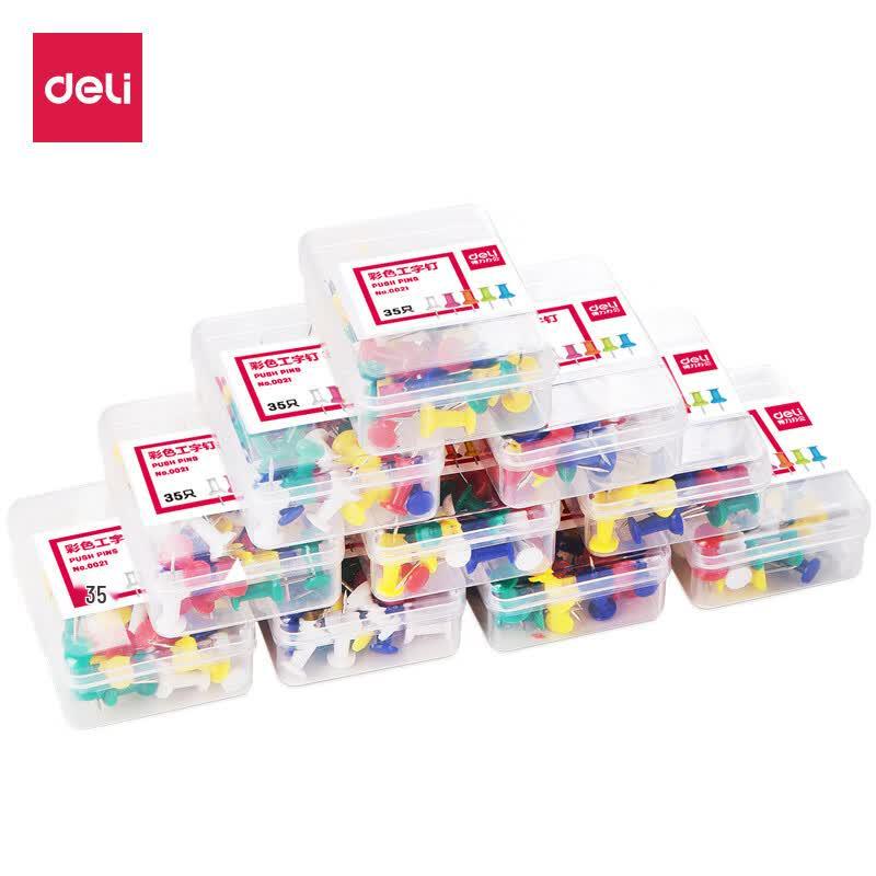 Deli 0021 Mixed Color Thumbtacks, 10-Box Pack