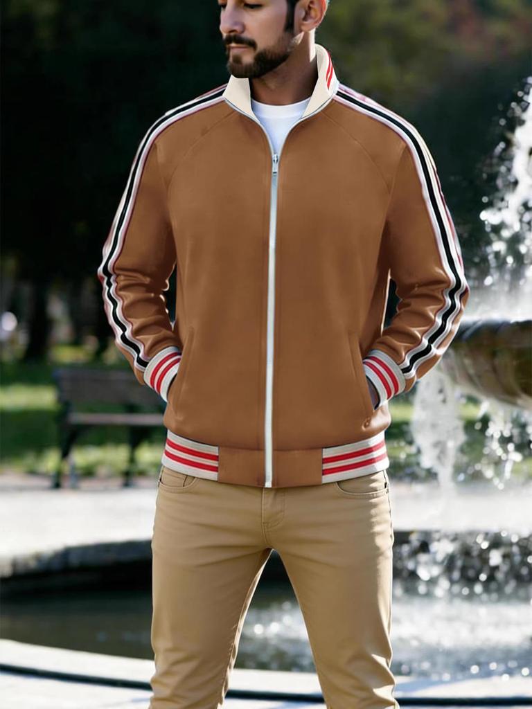 Męska codzienna sportowa kurtka z kołnierzem stojącym i wstążką - Kolekcja Jesień/Zima