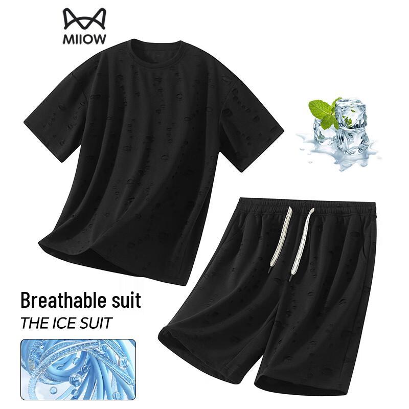 MiiOW Men s Ice-Feel Bubble Texture Casual Two-Piece Set XL