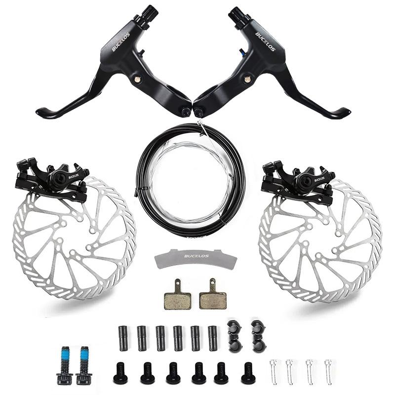 BUCKLOS Mtb Mechanical Disc Brake Caliper Set Bike Brake Levers with Cable Front Rear Bicycle Disc Brake Rotors Cycling Parts