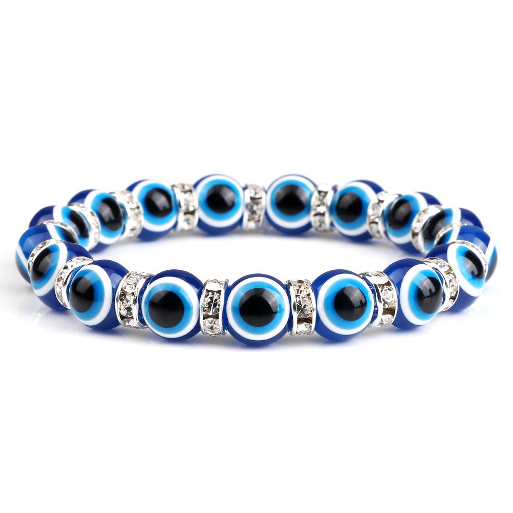 Devil's Eye Beaded Yoga Bracelet with Rhinestone Accents