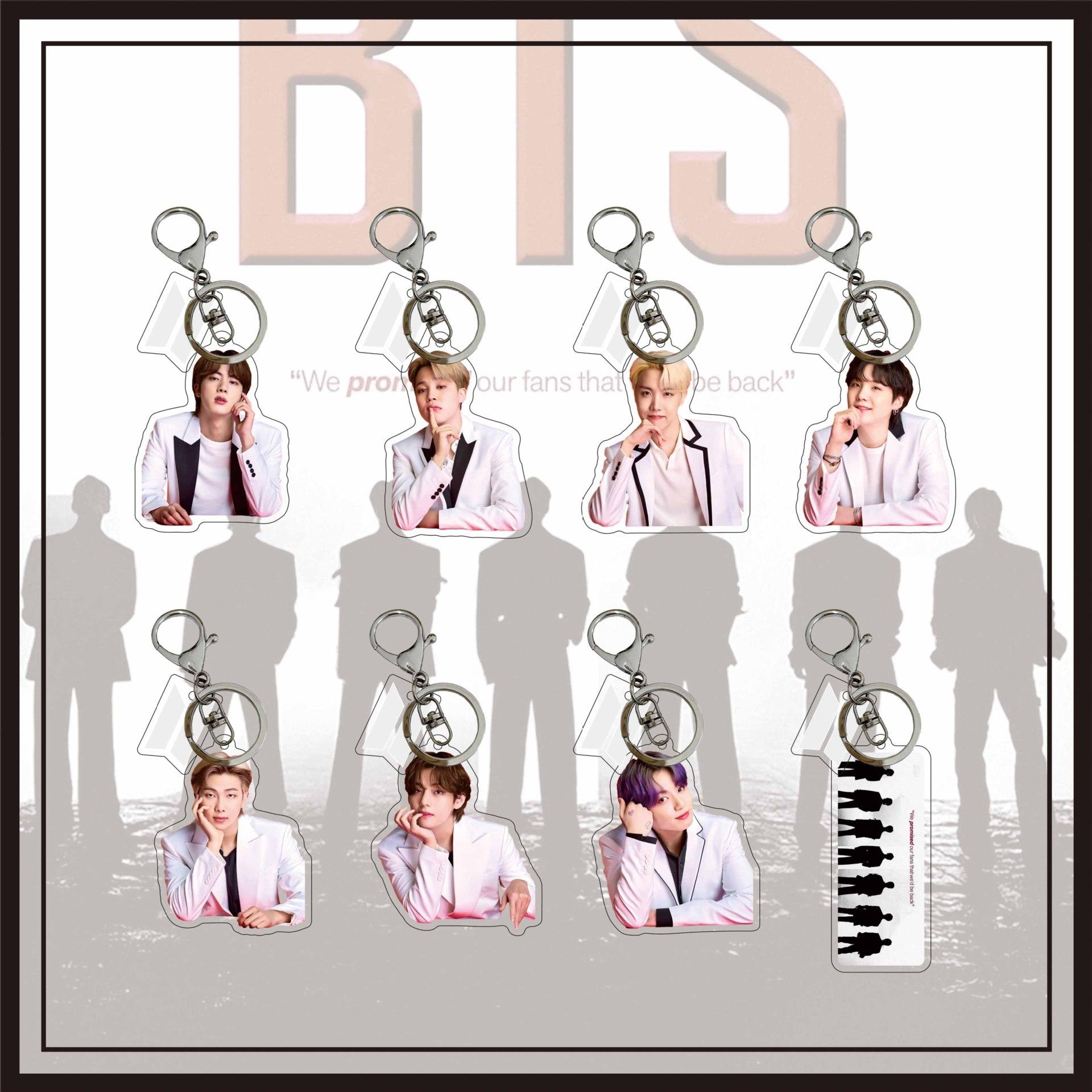 

8 шт. Акриловый брелок BTS в белом костюме, Брелок с фото Bangtan Boys, Шарм для сумки K-pop фанатов ARMY и Коллекционный предмет 8pcs