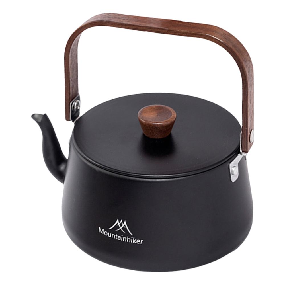 1.1L Camping Water Kettle with Wood Handle Teapot Coffee Pot Aluminum Alloy Portable Lightweight Pot Tourist Cookware Supplies