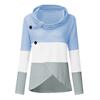 Womens Color Block Cowl Neck Button Chunky Knit Irregular Hem Jumper Pullover