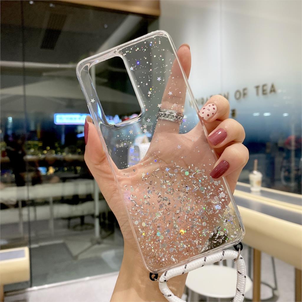 

Чехол-шнурок на шею для Samsung Galaxy S8 S9 S10 Plus Note 10 Lite A51 A71 5G A50 A70 A11 S20 Ultra, прозрачный мягкий чехол с блестками For S9 Plus
