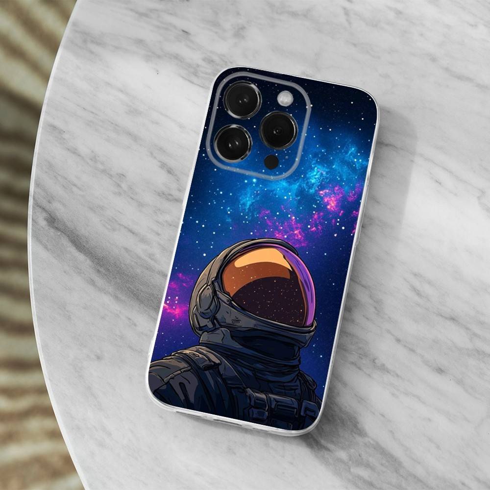 Cute Cartoon Astronaut Case For iPhone X,XS,SE,12,15,Pro,17,Plus,11,Max,13,XR,14,16,Mini,Transparent Soft Cover