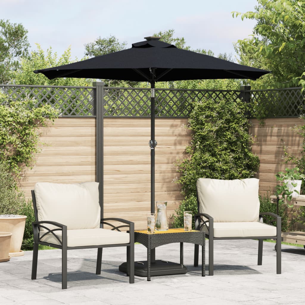 225x225x212 Cm Black Sun Umbrella with Steel Pole