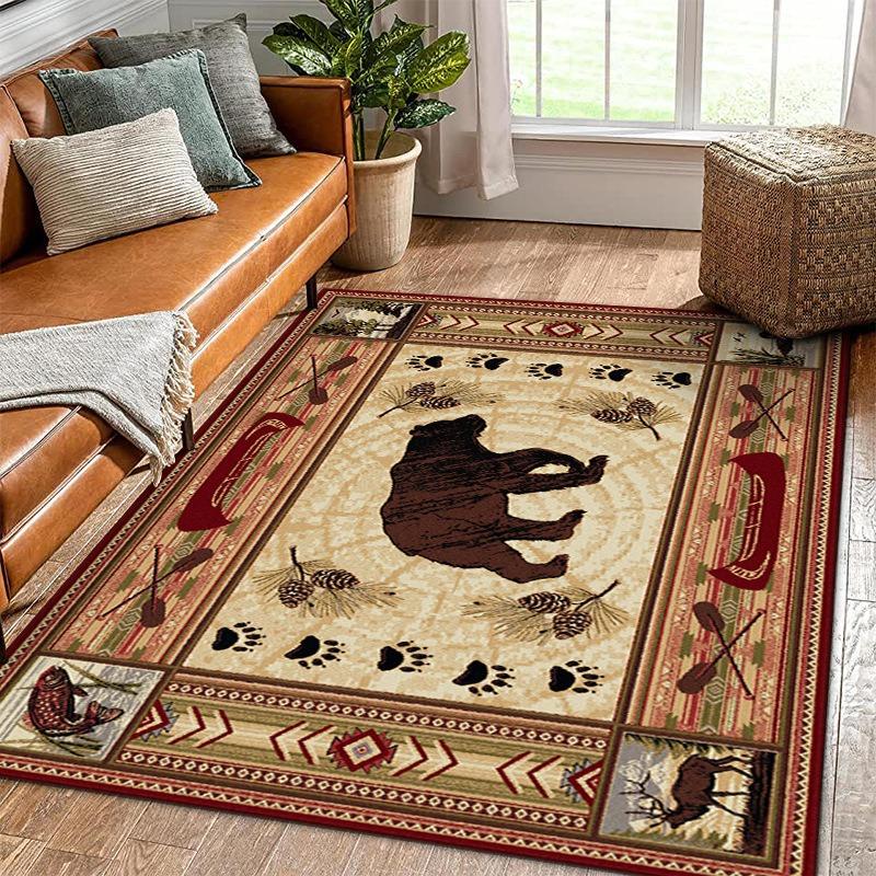 Living Room Carpet Non-slip Machine Washable Soft American Style Retro Ethnic Style Rugs Large Size Home Decoration Floor Mats