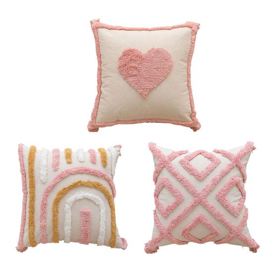 Valentine's Day Throw Pillow Cover 18" X 18" 3D Embroidered Soft Tufted Pink Pillowcase Plush