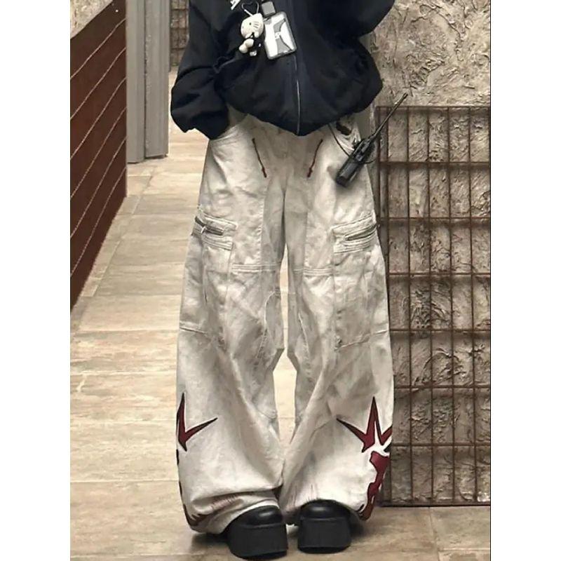 

Plus-Size American-Style Design Subculture Multi-Pocket Cargo Pants for Women, 2026 New Model, Dirty Dye Print Wide-Leg Long Pants Old and Dirty 2XL [Recommended 67.5-77.5kg]
