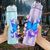 1PC Purple Butterfly Colorful Wings 750ml Color Plastic Sports Water Bottle Leakproof Flip Straw Lid Suitable for Sports Office Home Use
