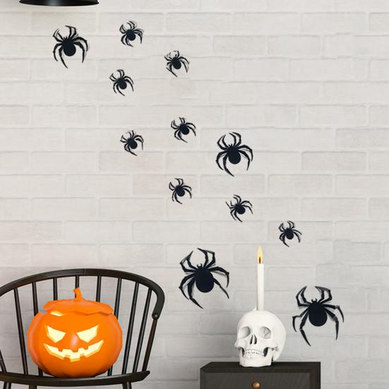 24 Pcs Halloween 3D Bat And Spider Stickers Spooky Black Spider Bat Wall Decals Removable PVC Cings for Home Office Wall Window Decor