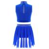 Dívčí taneční vystoupení outfit falešný rolák bez rukávů klíčová dírka na zádech lesklé kamínky crop top sukně