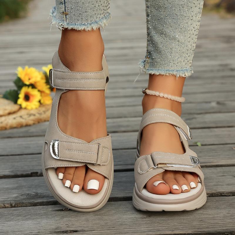 Plus Size Women Sporty Hook & Loop Peep Toe One Strap Casual Sandals