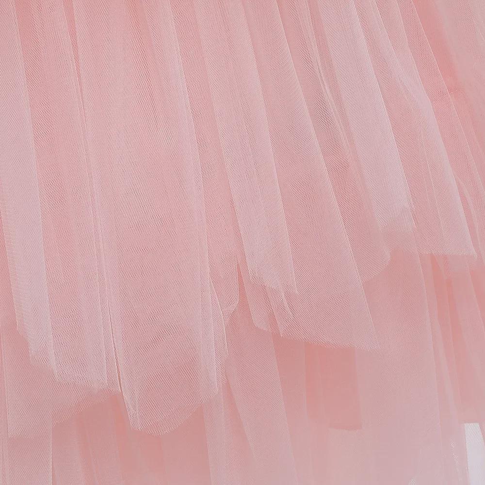 Langärmeliges mehrlagiges Tüll-Blumenmädchenkleid für Hochzeiten und Aufführungen