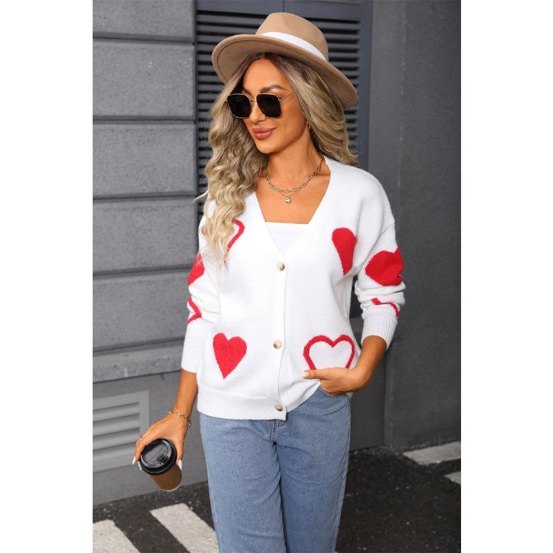 Valentinstagspullover, Gestricktes Herz, Damen-Cardigan mit Knöpfen in Übergröße