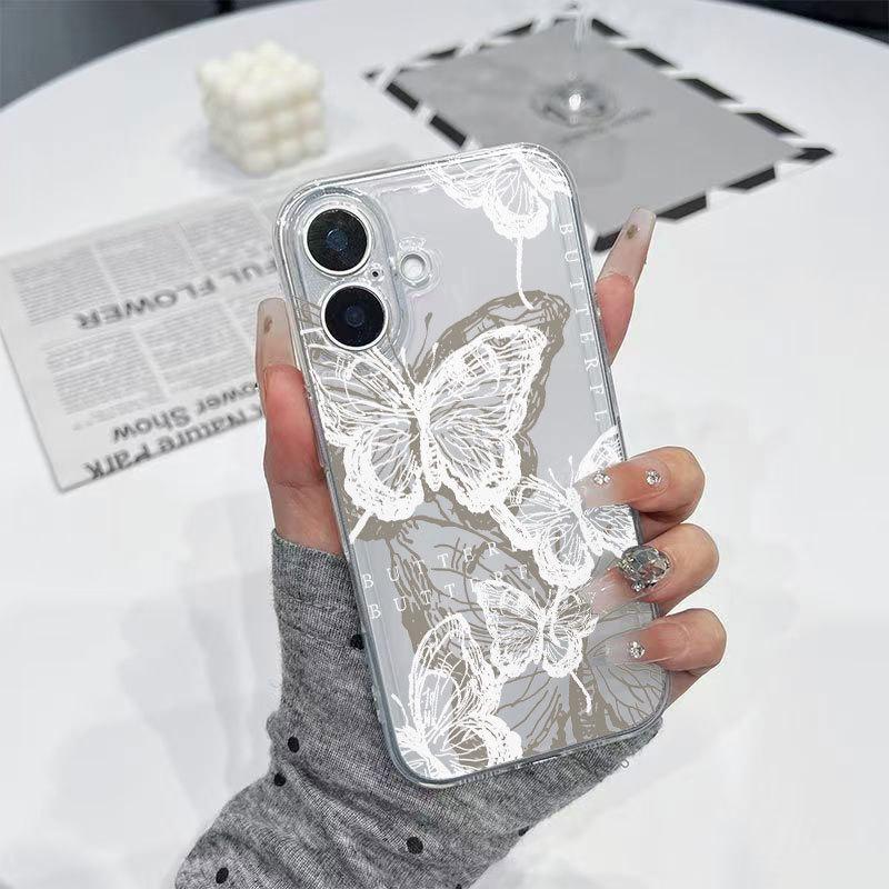 Butterfly Ink Painting Transparent Phone Case for Apple iPhone 13/14/15 Pro/16 Pro Max/17
