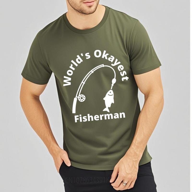 Cotton Summer For Her Tshirt Worlds Okayest Fisherman With Fishing Rod And Fish Short Sleeve New Arrived ONeck Tees