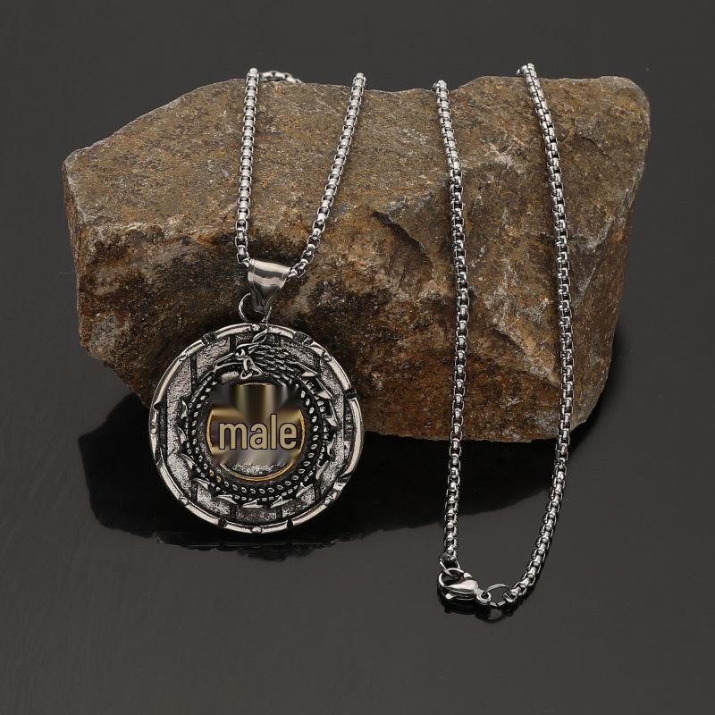 Retro Viking World Serpent Pendant Necklace with Odin Shield - Men's Norwegian Party Accessory