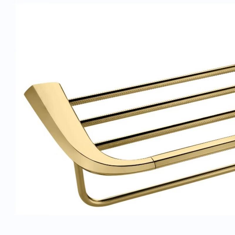 Gold Wall-Mounted Bathroom Towel Rack with Shelf