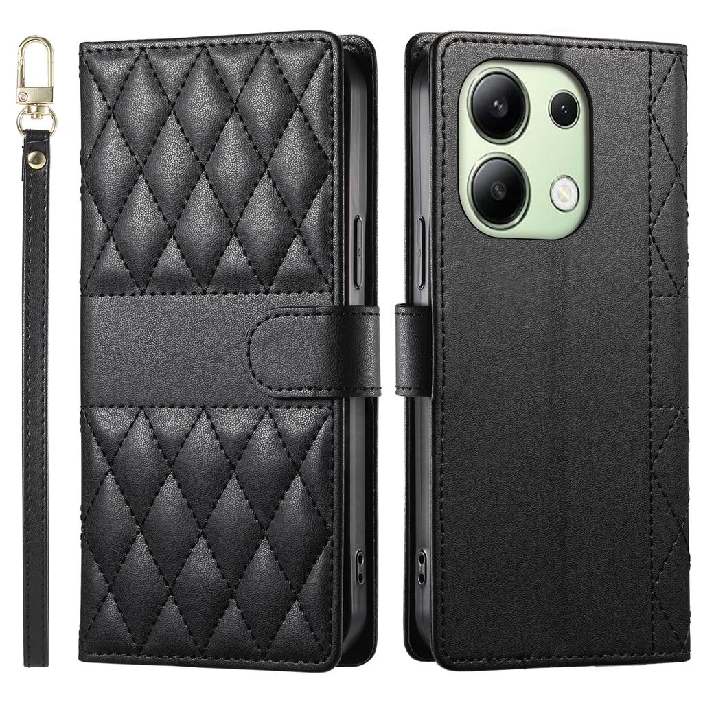 Etui dla Xiaomi Redmi Note 13 4G, Pikowanie w romby, Portfel z podstawką, Skórzane etui na telefon z długim/krótkim paskiem