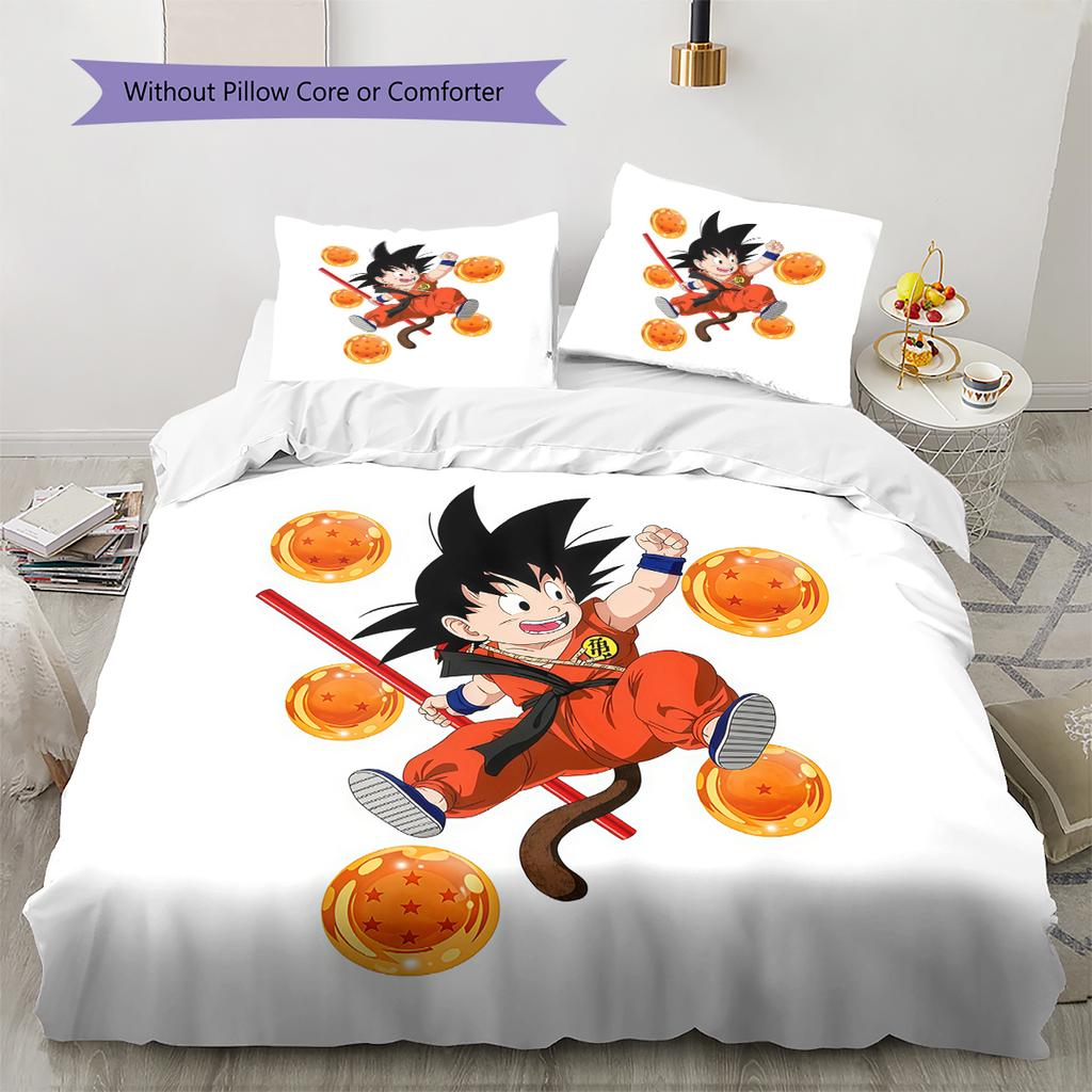 Lenjerie de pat cu model Son Goku, Set cu cuvertură, Husă de cuvertură, Față de pernă, Cadou de casă, Cadou de ziua de naștere (1 * husă de pilotă + 2 * fețe de pernă, fără miez)