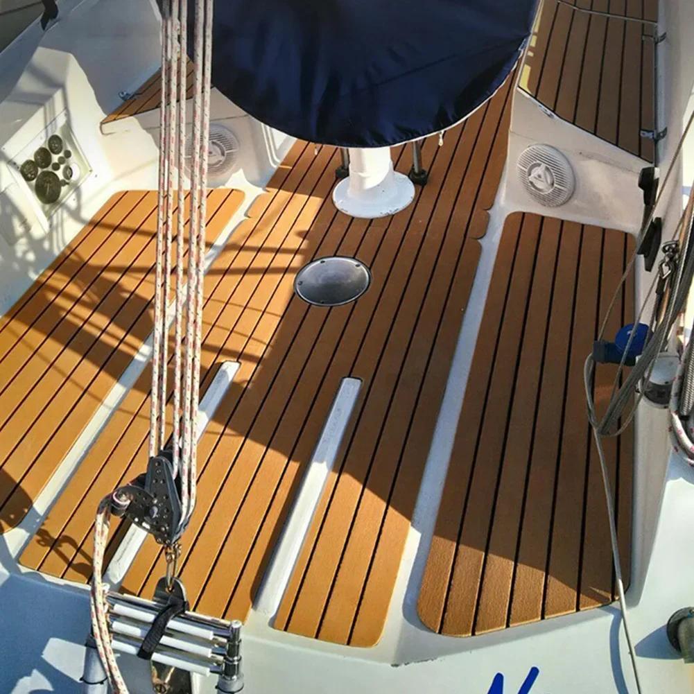 2,4 m Samolepicí EVA pěna Loď Námořní podlaha Faux Teak Palubní list Pruhovaná jachtová podložka 8 stylů Hnědá Šedá Zlatá Černá