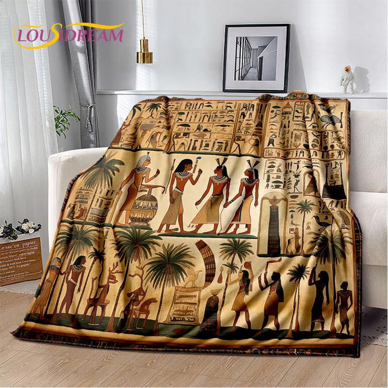 2025 Ancient Egypt Hieroglyphic Mythology Wall Painting Blanket,Soft Throw Blanket for Home Bedroom Bed Sofa Cover Child Gift
