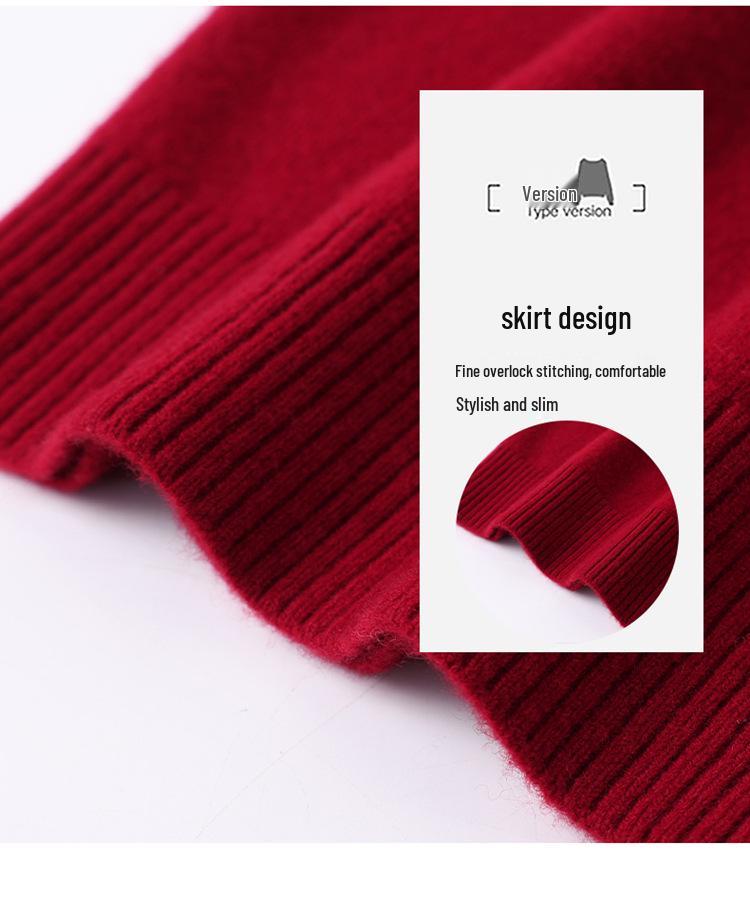 100% Pure Wool Embroidered Qipao Collar Sweater - Red, Age-Defying Knit Base Layer for Women